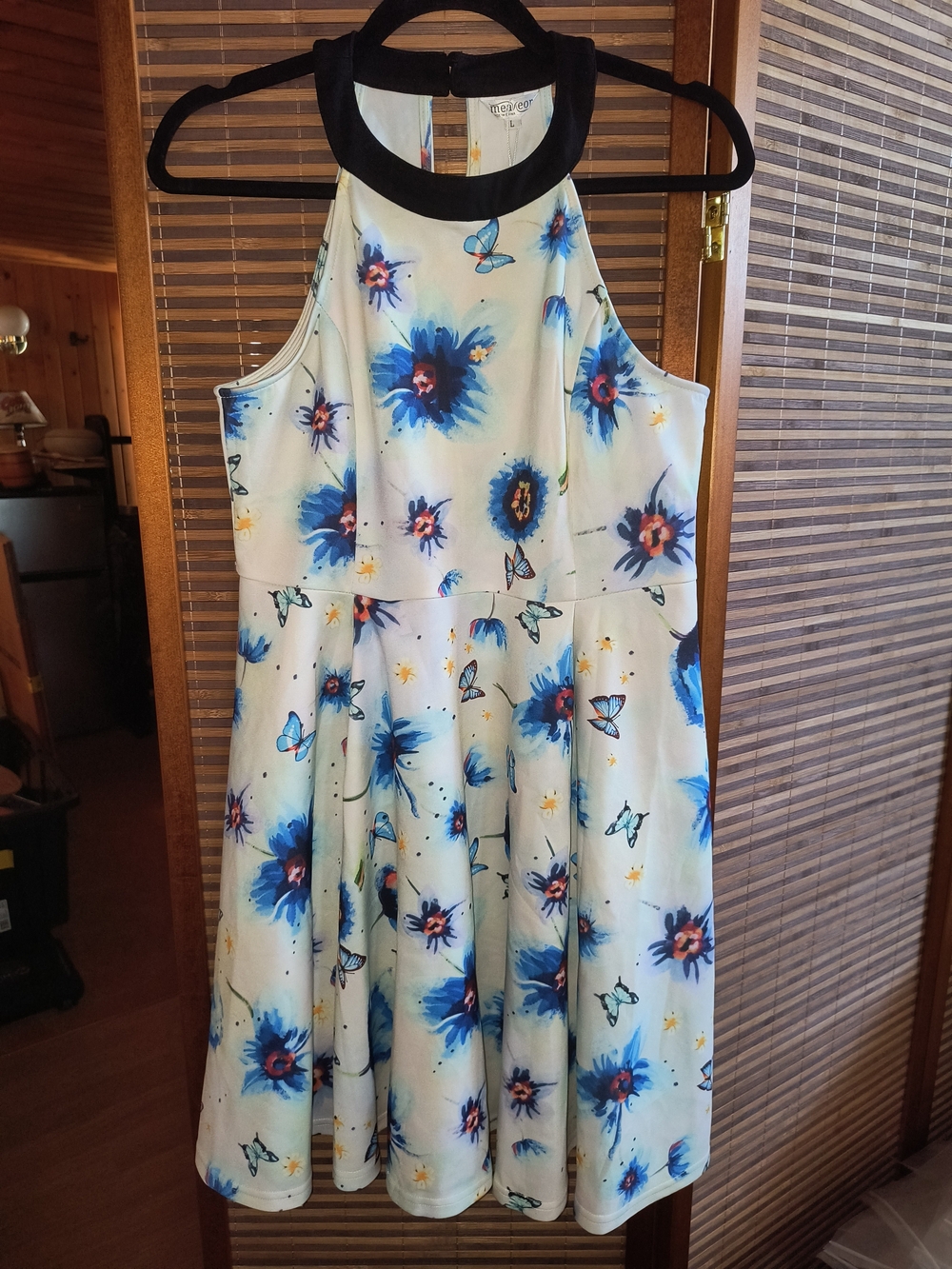 Floral Halter Midi Dress in White and Blue